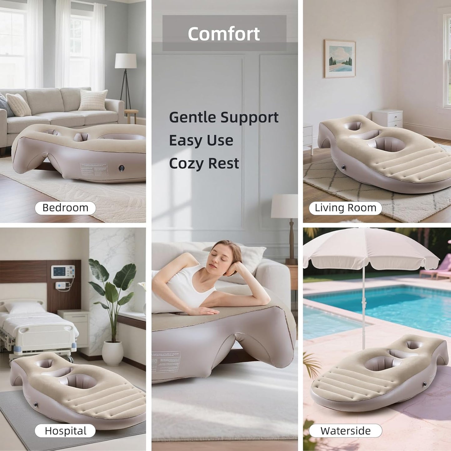 Inflatable Pregnancy Pillow,Full Body Pregnancy Mattress with Hole for Belly Chest/Head,Pregnancy Pillows for Prone Sleeping,Relieves Back Pain-Portable for Massage,Home,Trave (Khaki)