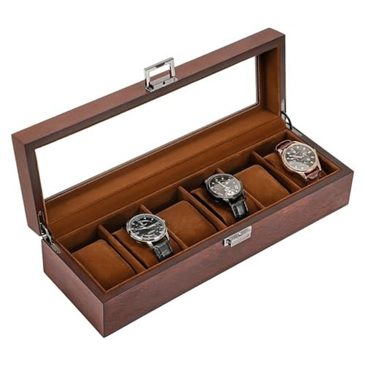 Wooden Watch Box for Men, 6 Slot Watch Display Case Mens Watch Box Organizer,