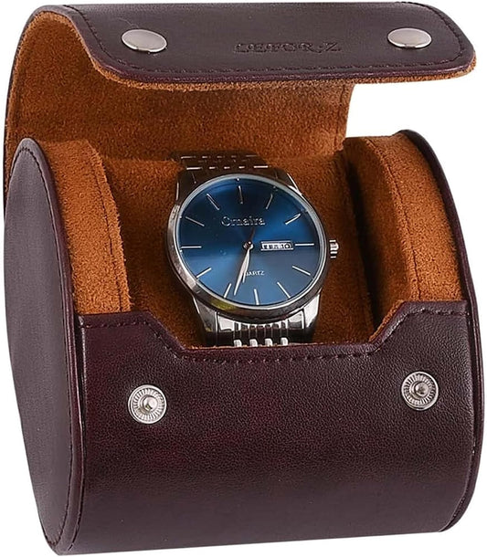 Watch Travel Case Single Watch Box Organizer for Men Portable Watch Display Storage Holder Watch Rolls PU Leather Cases(Brown)