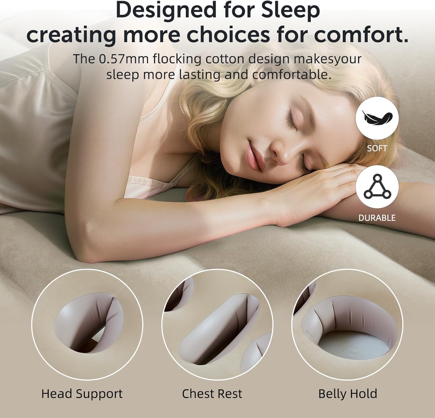 Inflatable Pregnancy Pillow,Full Body Pregnancy Mattress with Hole for Belly Chest/Head,Pregnancy Pillows for Prone Sleeping,Relieves Back Pain-Portable for Massage,Home,Trave (Khaki)