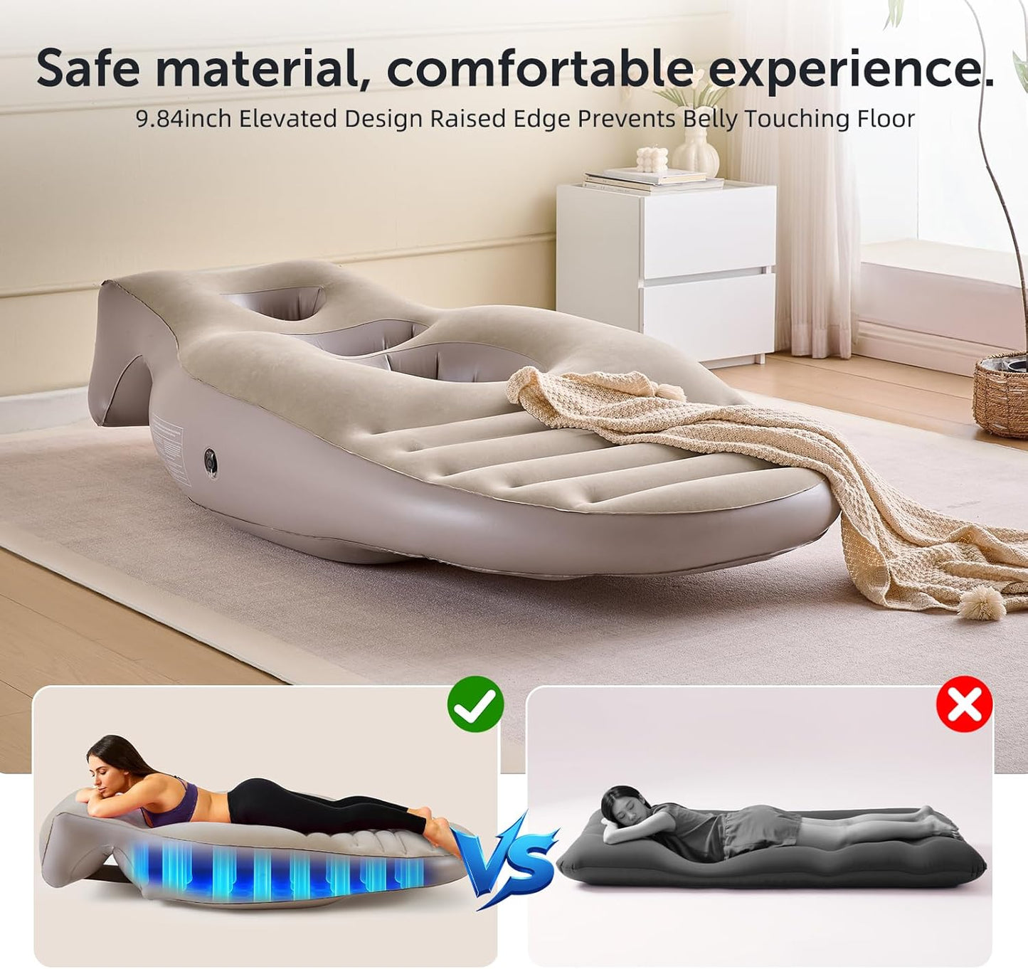 Inflatable Pregnancy Pillow,Full Body Pregnancy Mattress with Hole for Belly Chest/Head,Pregnancy Pillows for Prone Sleeping,Relieves Back Pain-Portable for Massage,Home,Trave (Khaki)