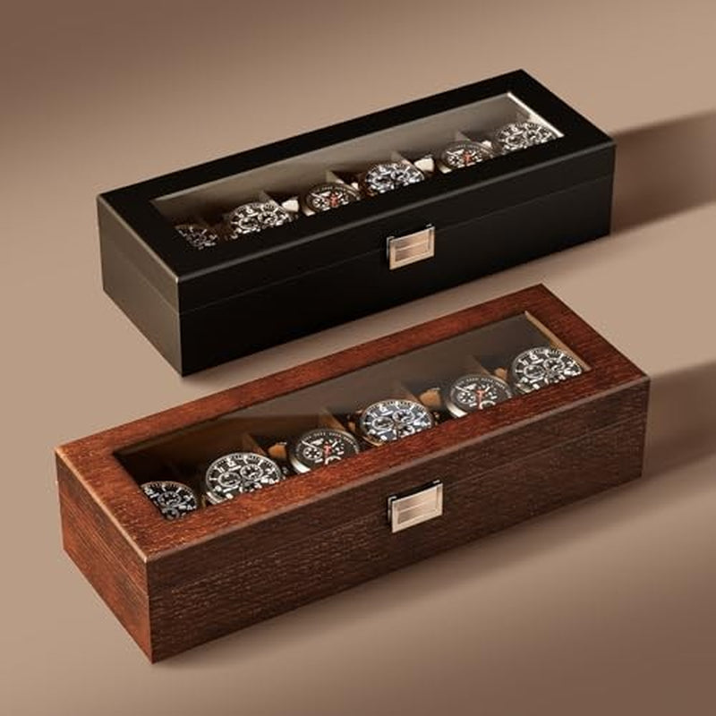 Wooden Watch Box for Men, 6 Slot Watch Display Case Mens Watch Box Organizer,