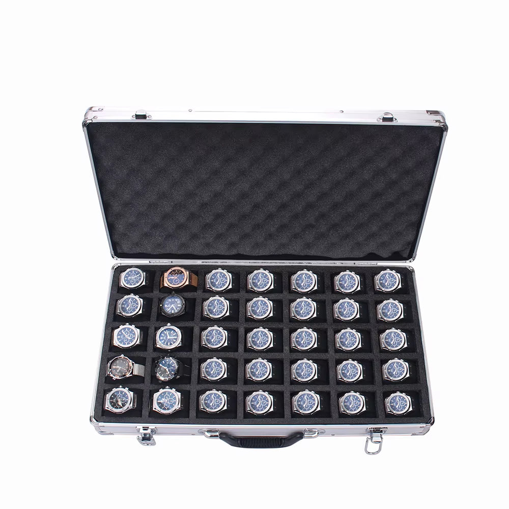 35 Slots High-Quality Watch Storage Box Aluminum Suitcase Case Jewelry Collection Box Portable Large Capacity Watch Box Gift Box