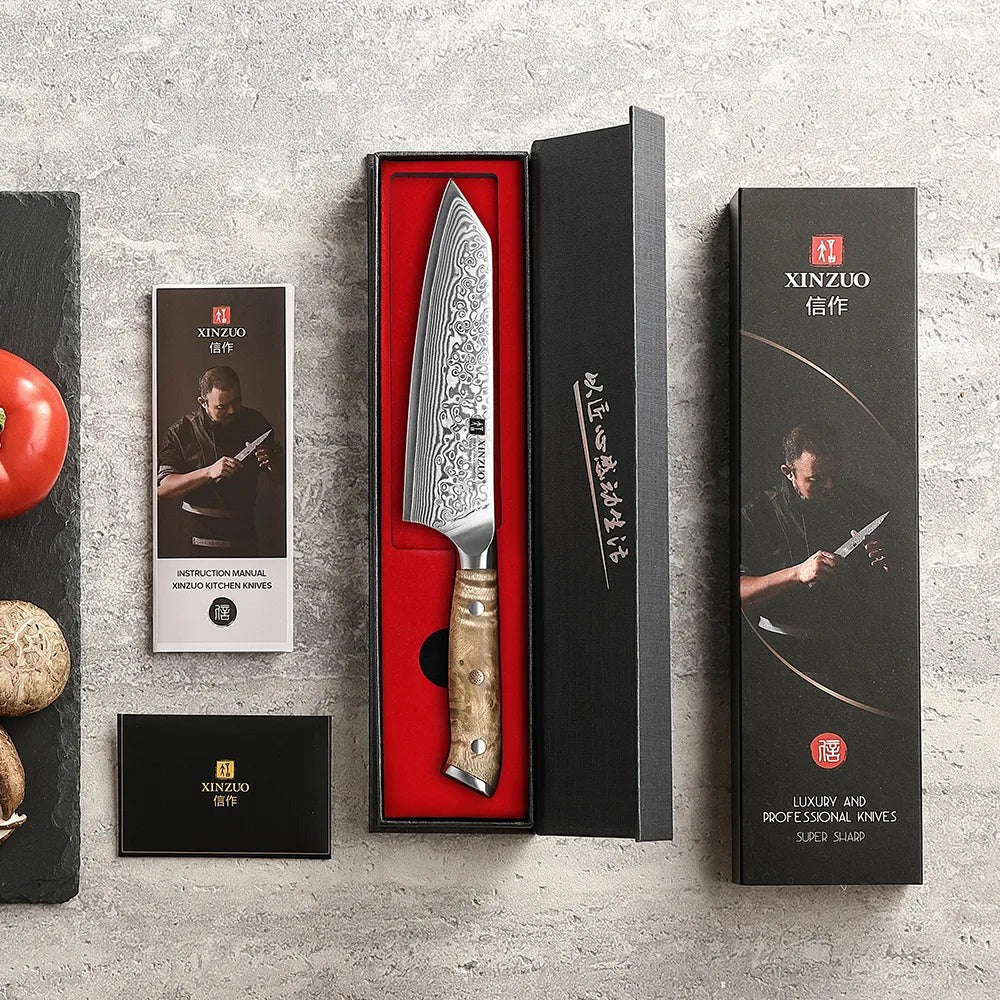 Damascus Bunka Knife, 67-Layer Japanese Steel 5.8 inch