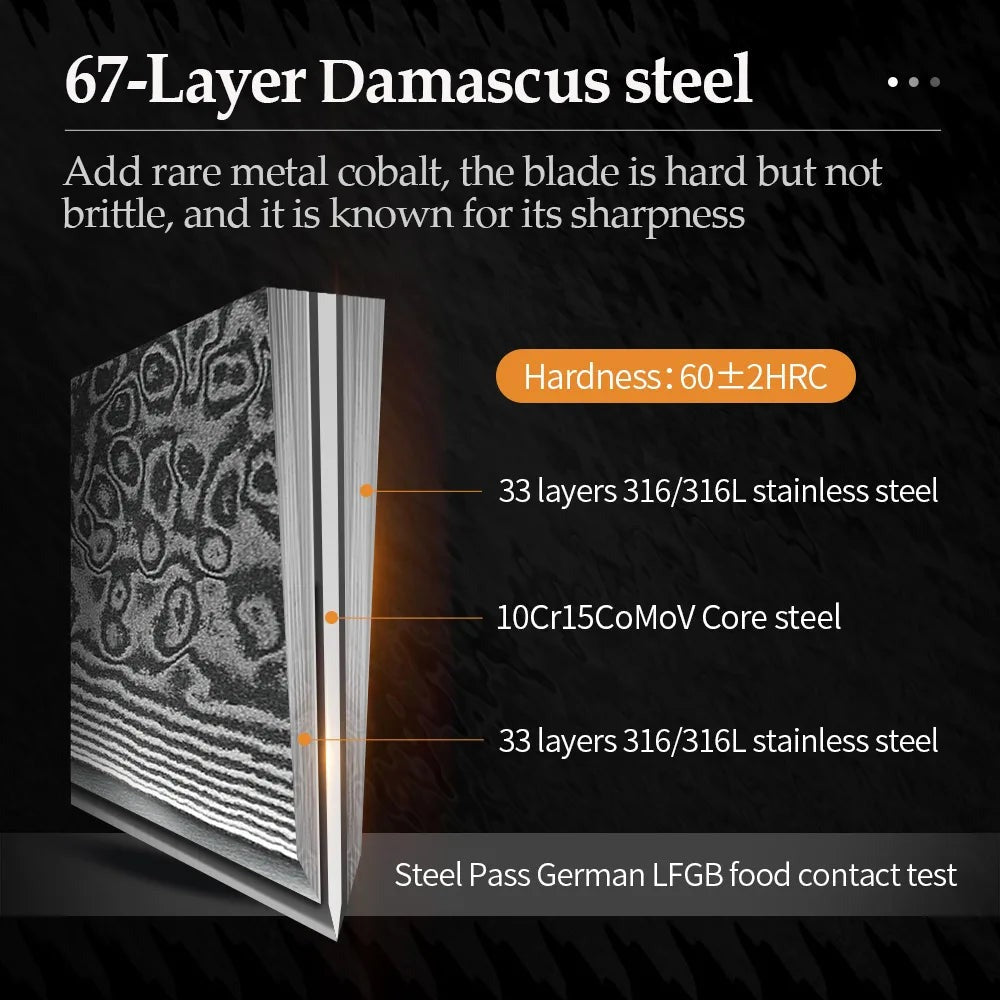 Damascus Bunka Knife, 67-Layer Japanese Steel 5.8 inch