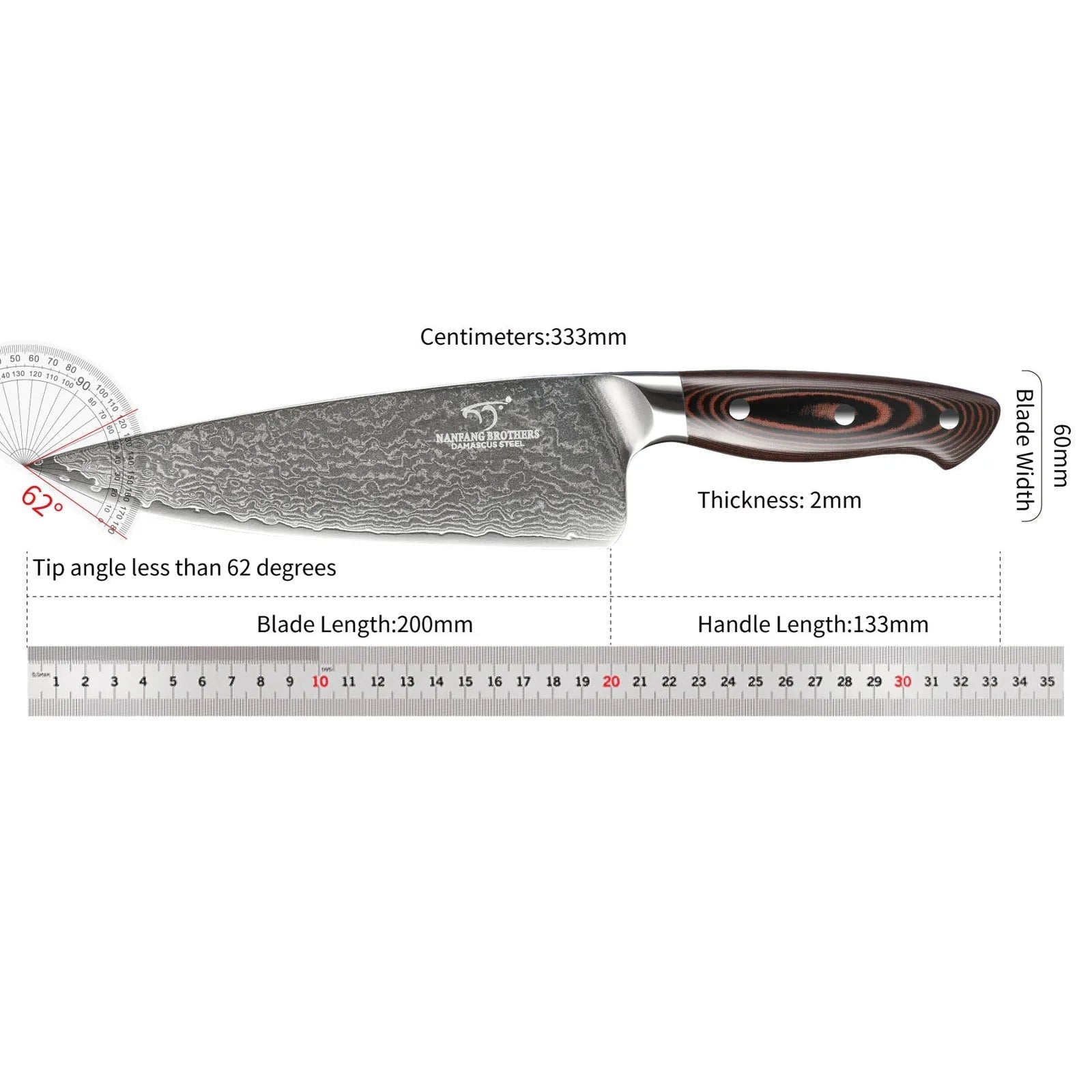 Damascus Chef Knife 8 inch with Gift Box, Micarta Handle