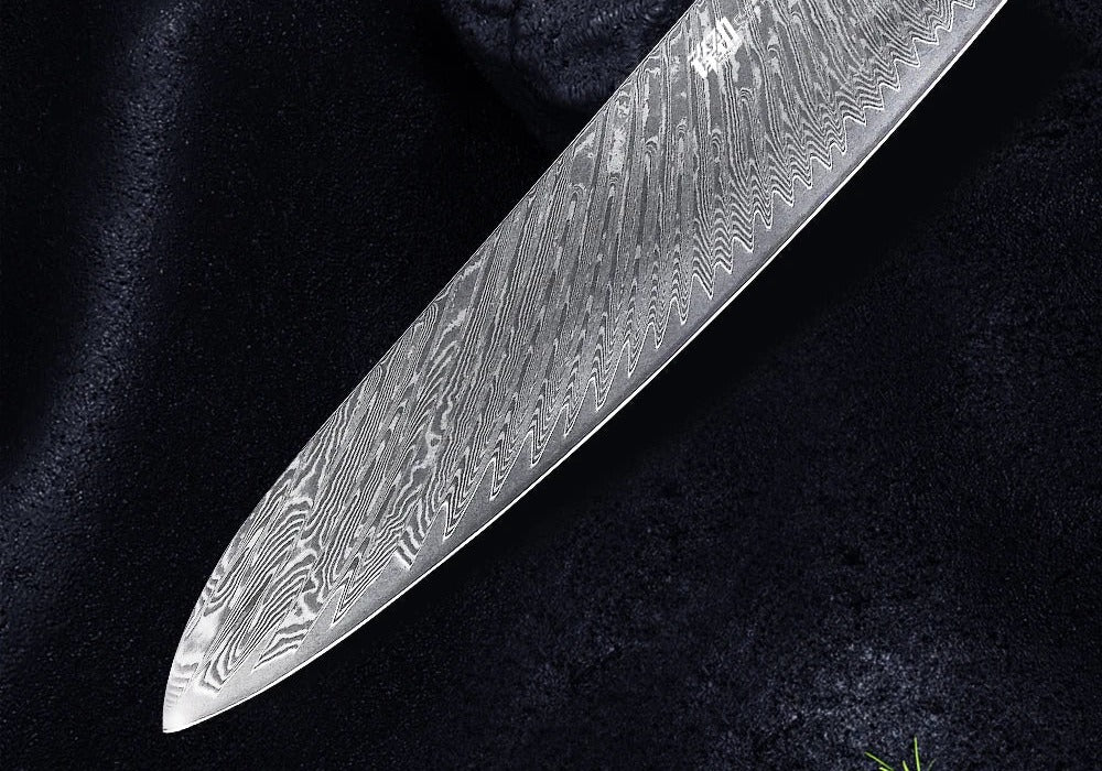 Blue Resin Gyuto Knife, 67-Layer Damascus 9.5 inch