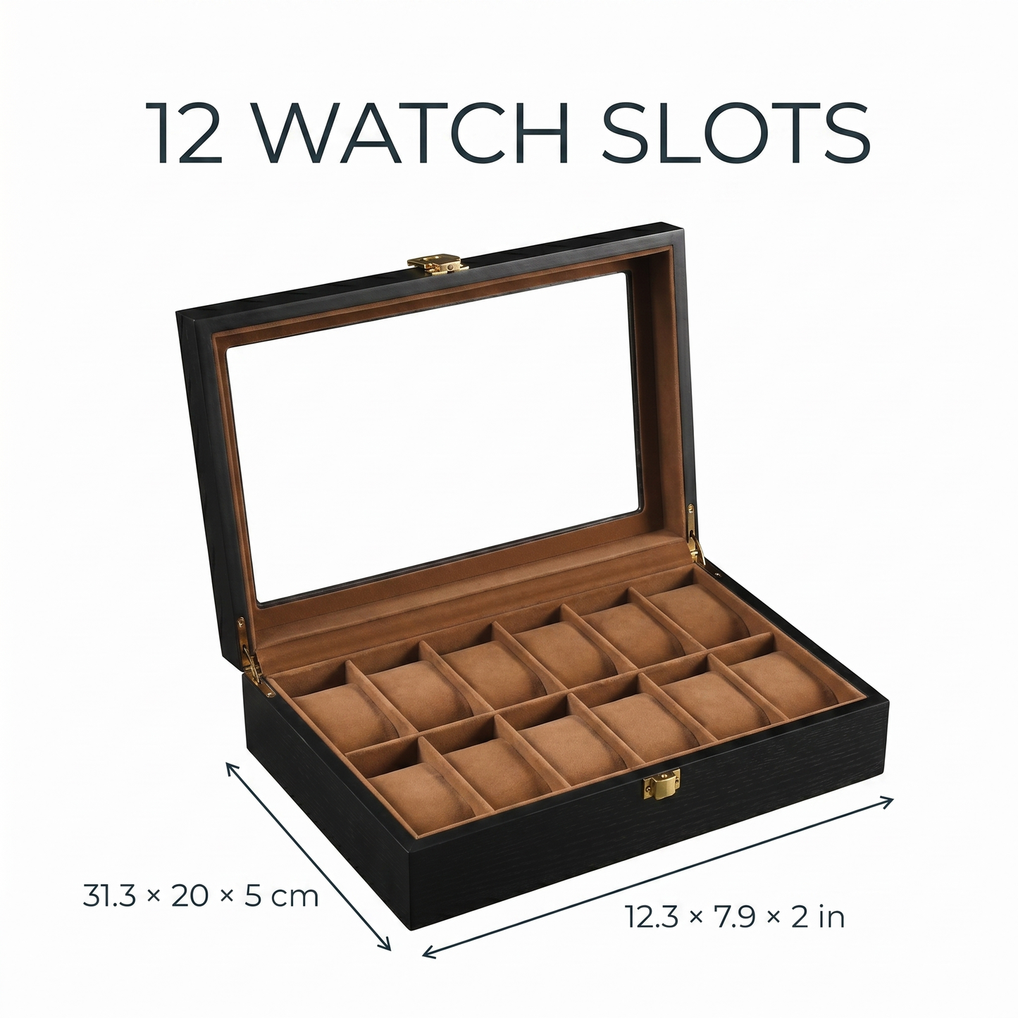 12-slot wood watch box dimensions 31.3 x 20 x 5 cm