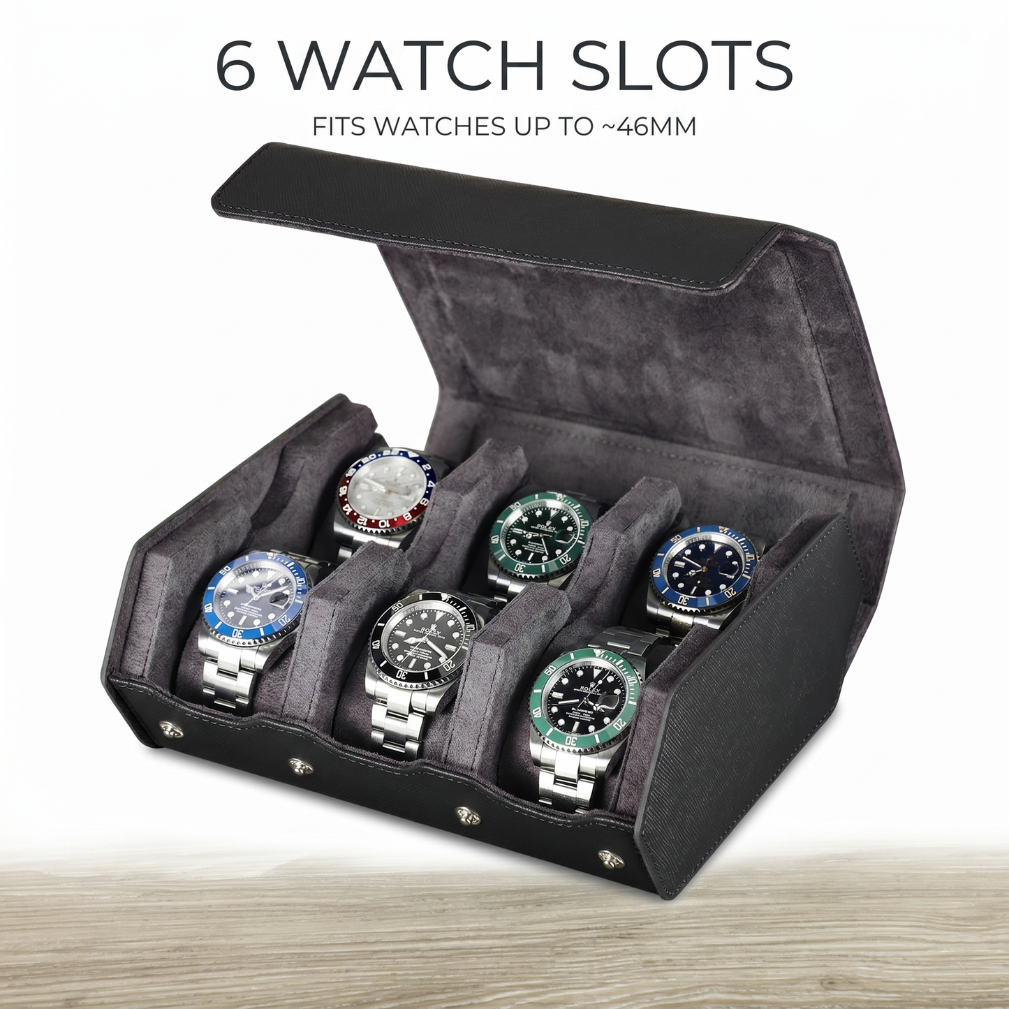 Watch roll 6 slots, fits watches up to 46mm