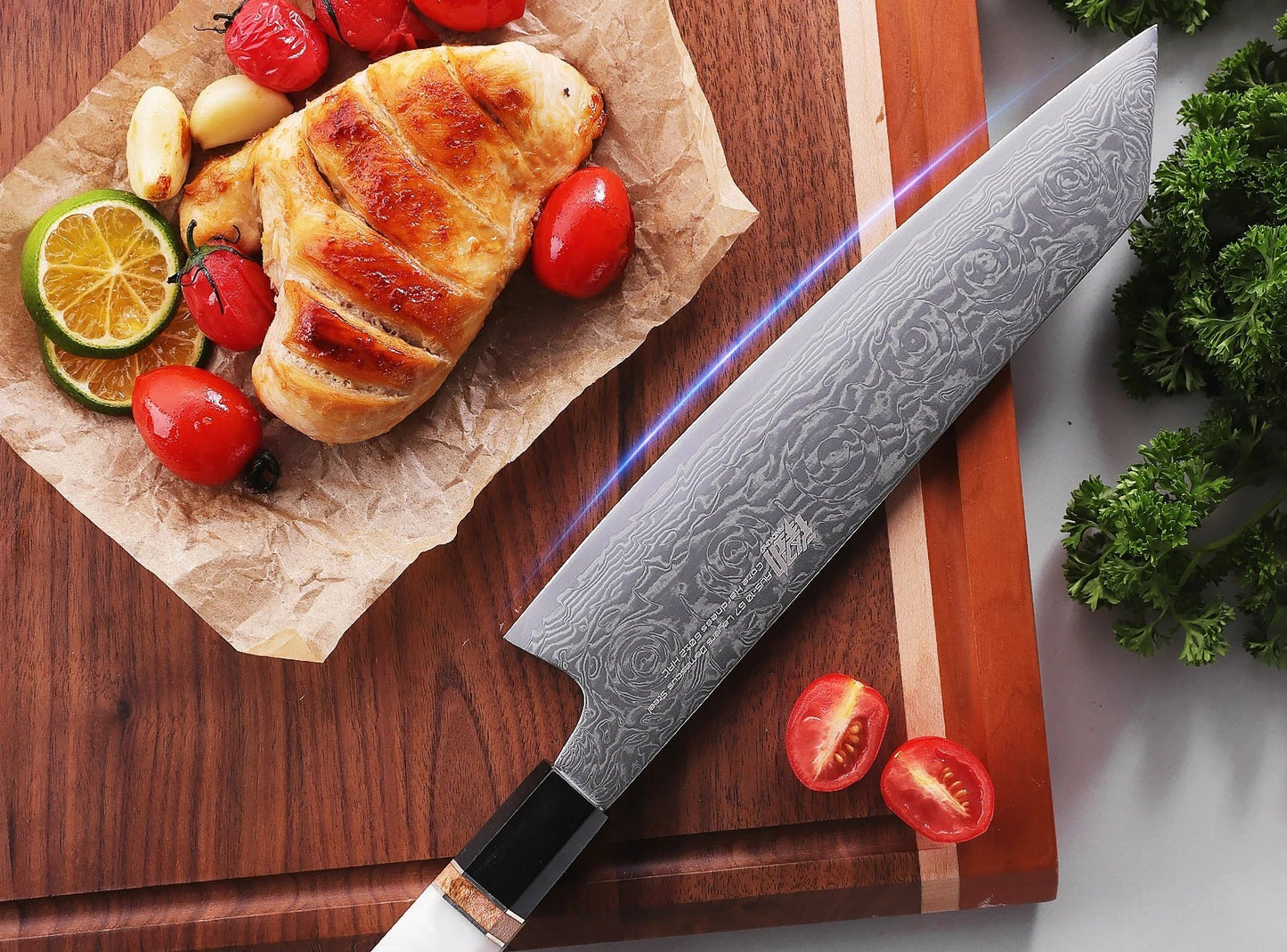 Black Rose Kiritsuke Knife, Damascus 9.1 inch