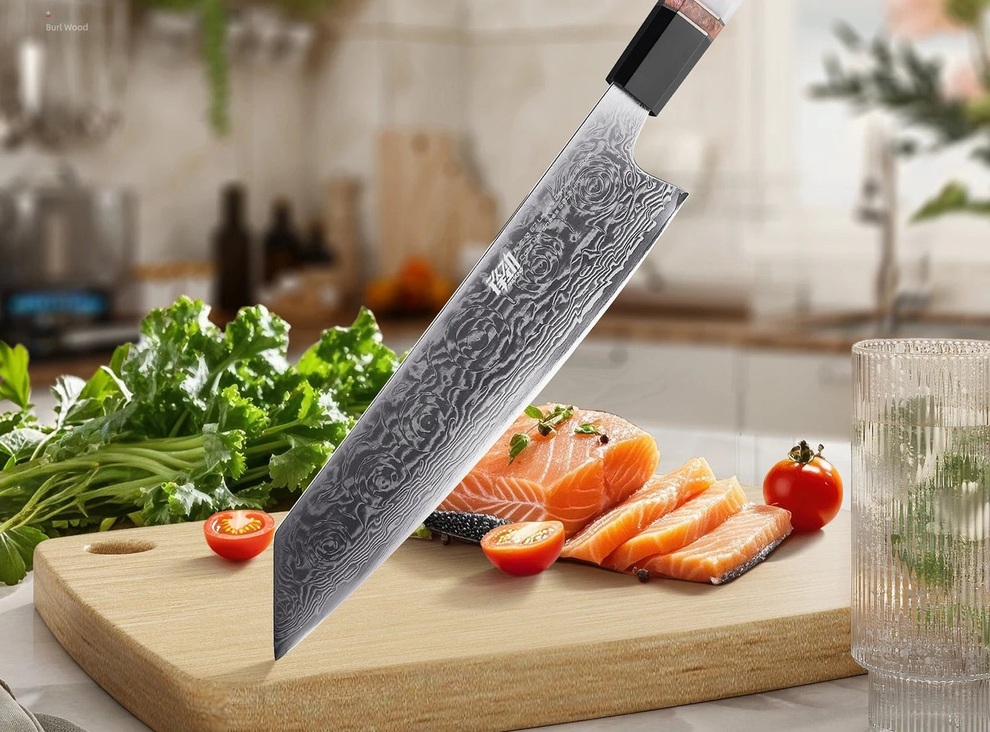 Black Rose Kiritsuke Knife, Damascus 9.1 inch