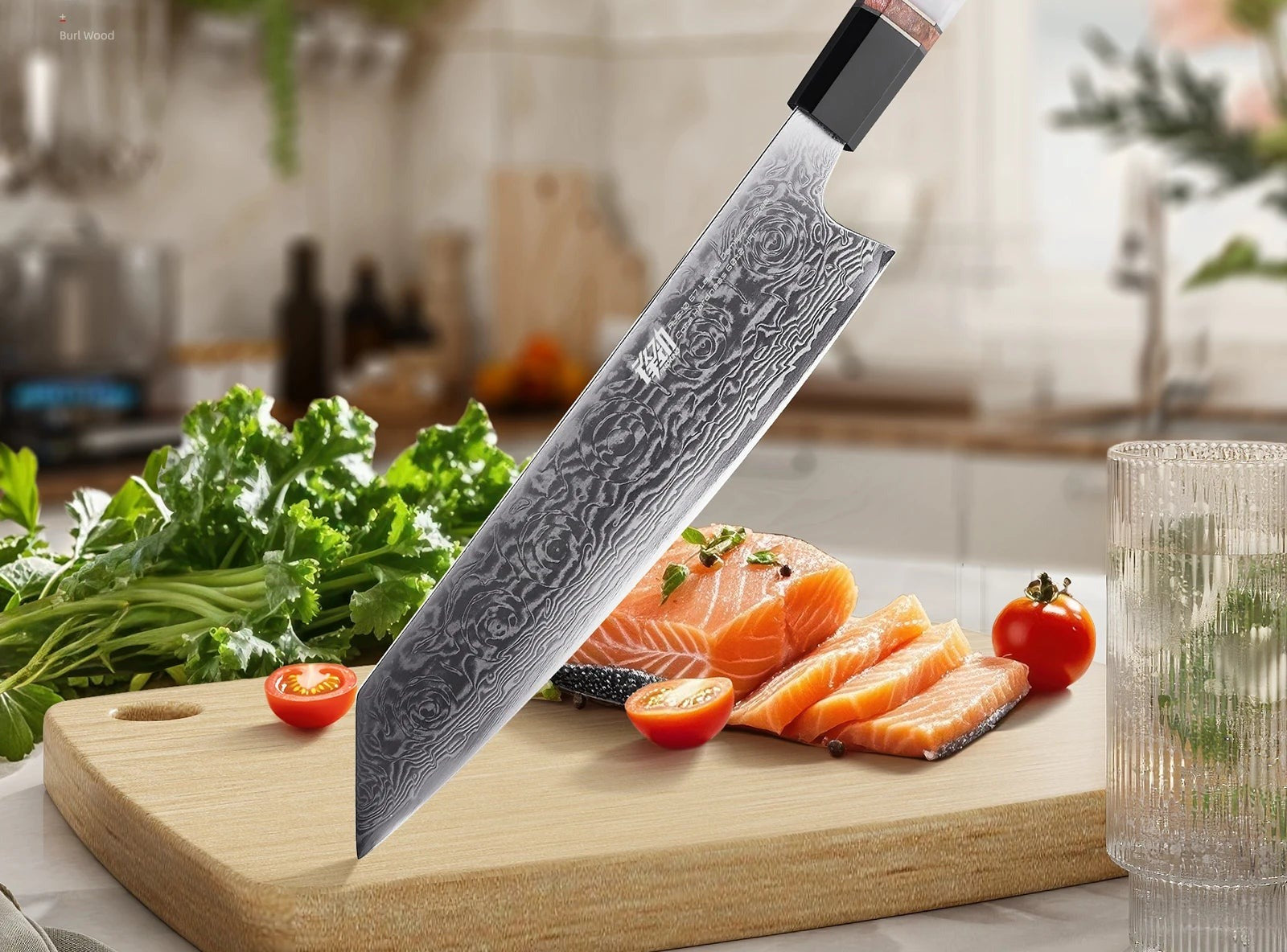 Black Rose Kiritsuke Knife, Damascus 9.1 inch