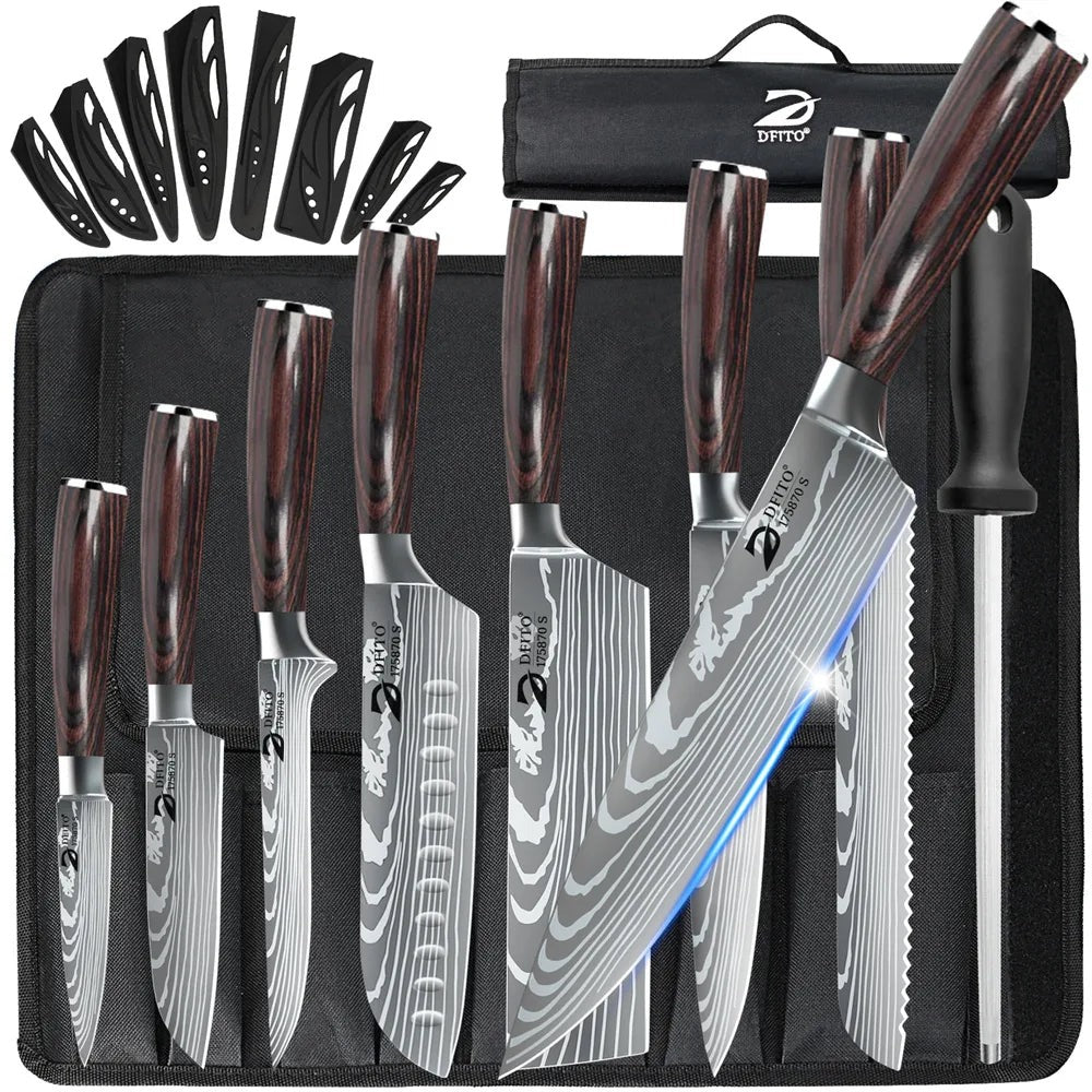 Japanese Style Knife Set with Roll Bag, 8 Piece