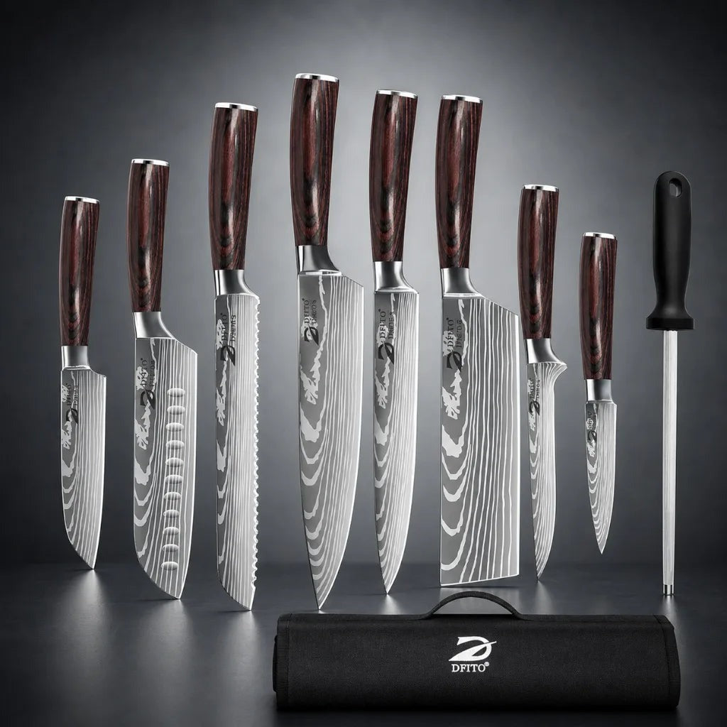 Japanese Style Knife Set with Roll Bag, 8 Piece