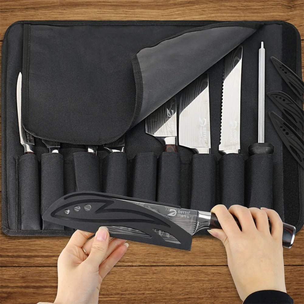 Japanese Style Knife Set with Roll Bag, 8 Piece